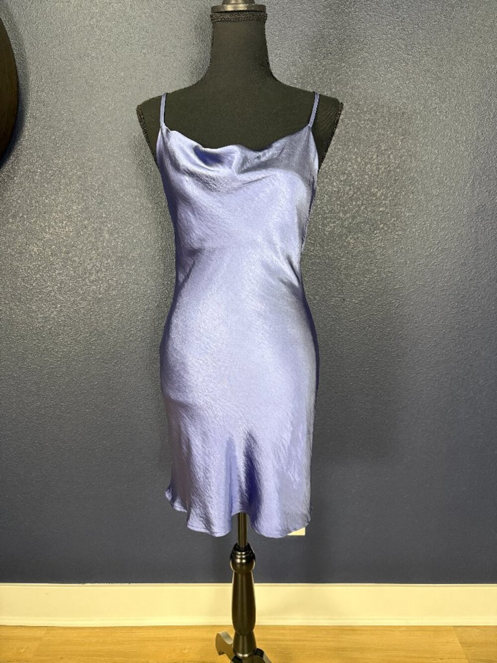 Audrey 3+1 Periwinkle Blue Satin Cowl Neck Slip Dress | S